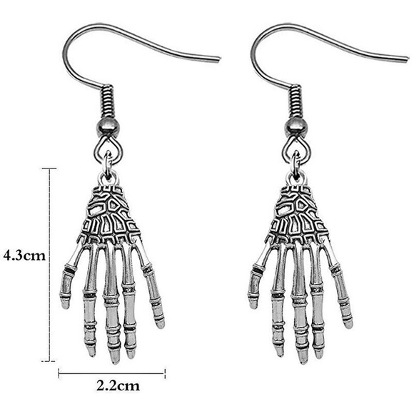 Any 2/$20! Antiqued Silver Skeleton Hand Earrings - Picture 6 of 8
